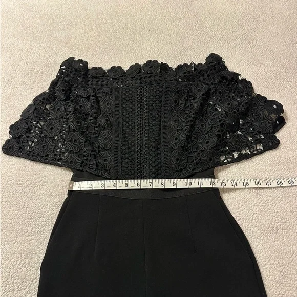Self-Portrait Black Serena Guipure Lace Crepe Jumpsuit Crochet Pants Set - Picture 10 of 16
